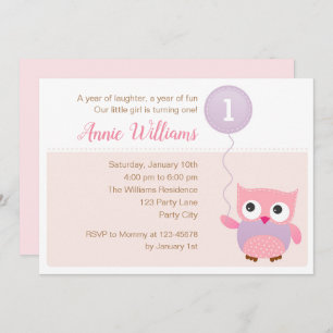 Invitations d'Owl 1er Birthday Invitations (Girls)