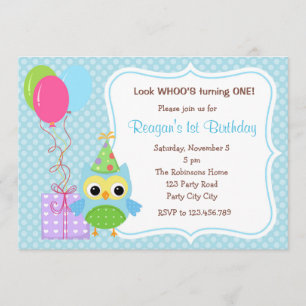Invitations d'Owl First Birthday pour les garçons 