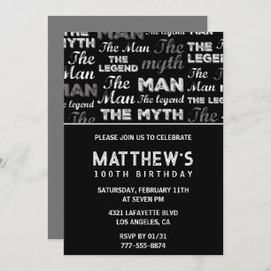 Invitations du 100e anniversaire pour lui Men Myth