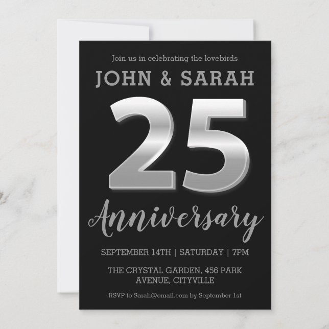 invitations du 25e anniversaire de mariage argent  (Devant)