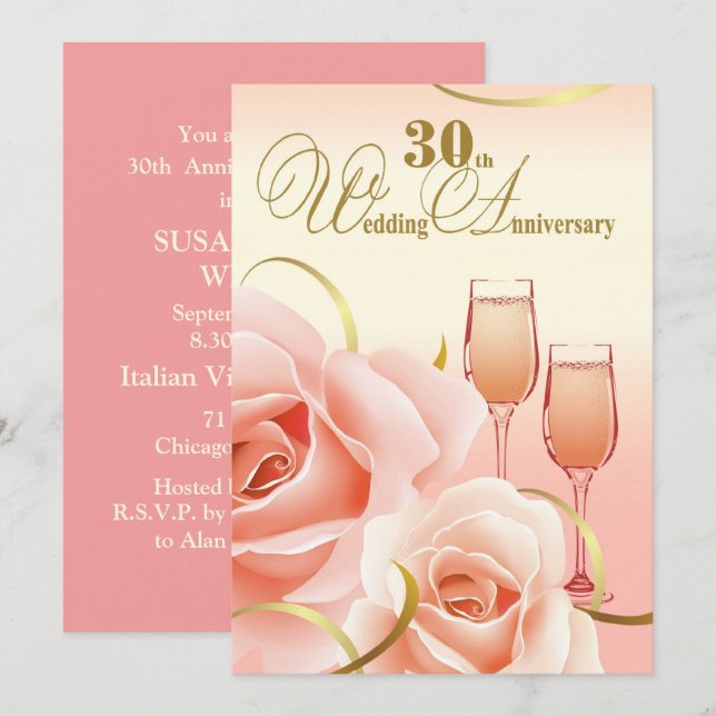 Invitations du 30e anniversaire du Mariage (Devant / Derrière)