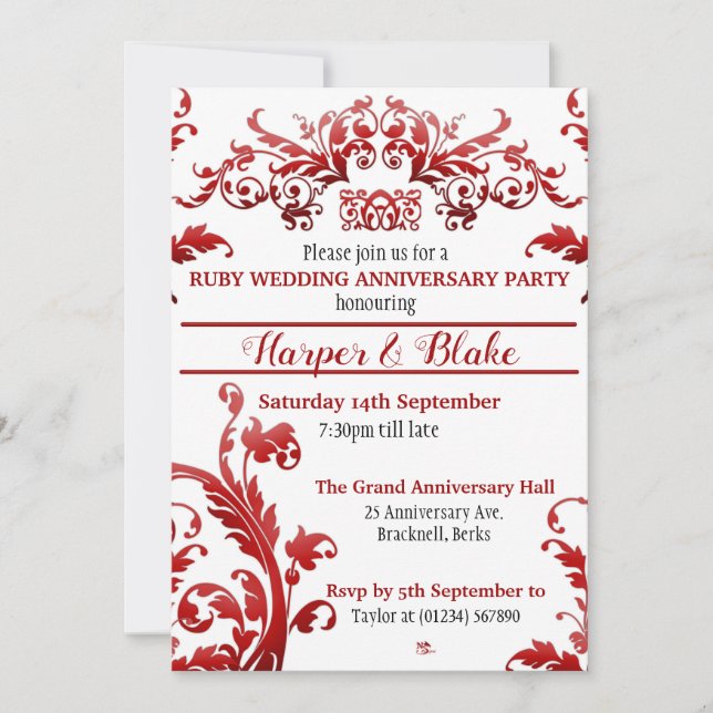 Invitations du 40e anniversaire de Floral Ruby (Devant)