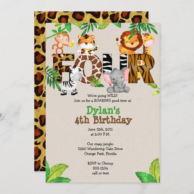 Invitations du 4 Anniversaire de la Jungle (Devant / Derrière)
