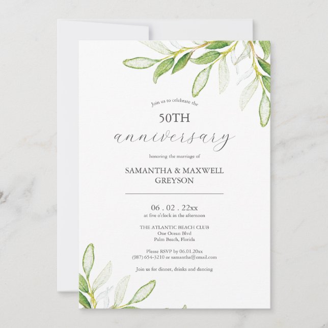 Invitations du 50e anniversaire de Mariage botaniq (Devant)