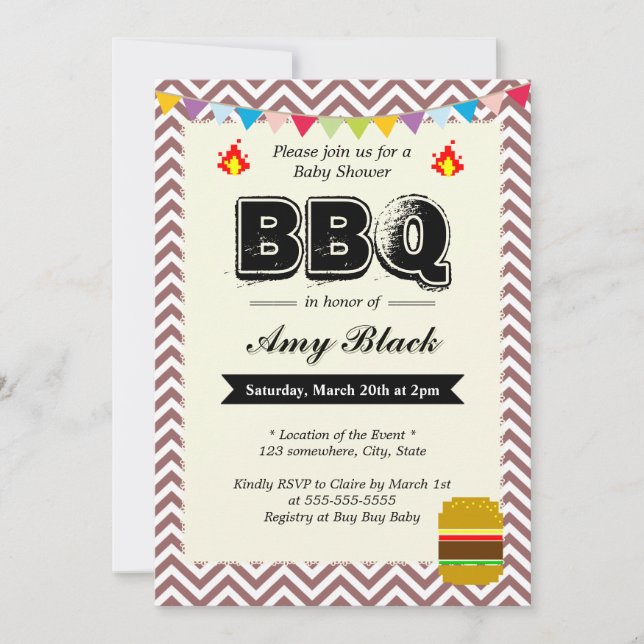 Invitations du Baby shower BBQ de Chevron Stripes (Devant)