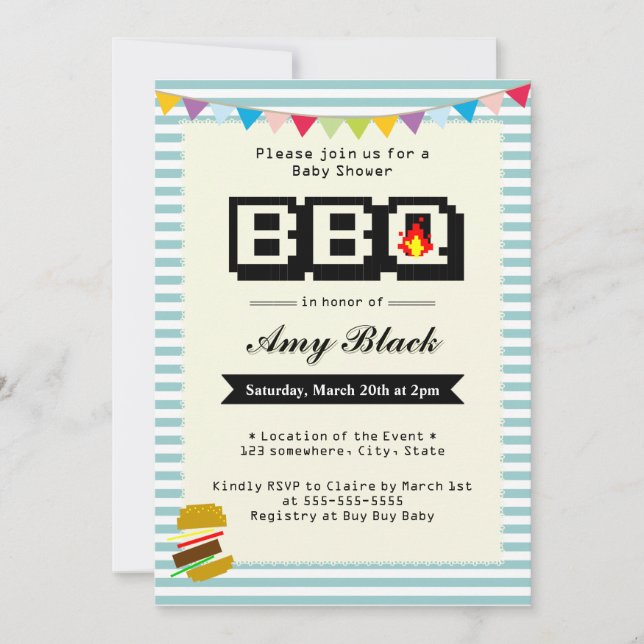 Invitations du Baby shower de barbecue Retro Cute  (Devant)