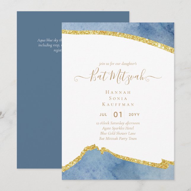 Invitations du BAT MITZVAH de Parties scintillant  (Devant / Derrière)