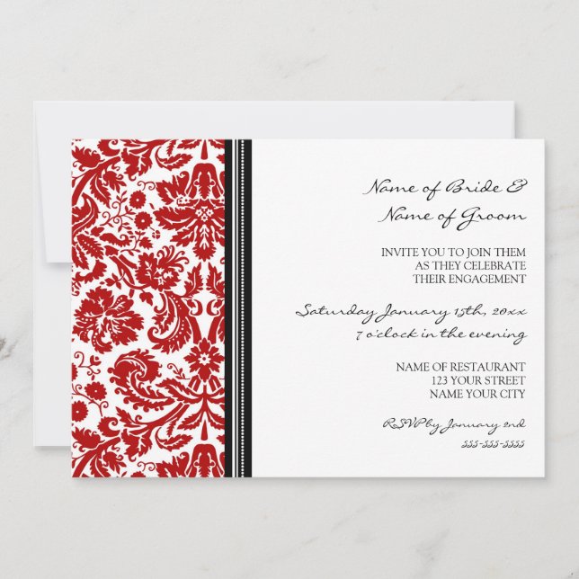 Invitations du Black Red Motif Engagement Party (Devant)