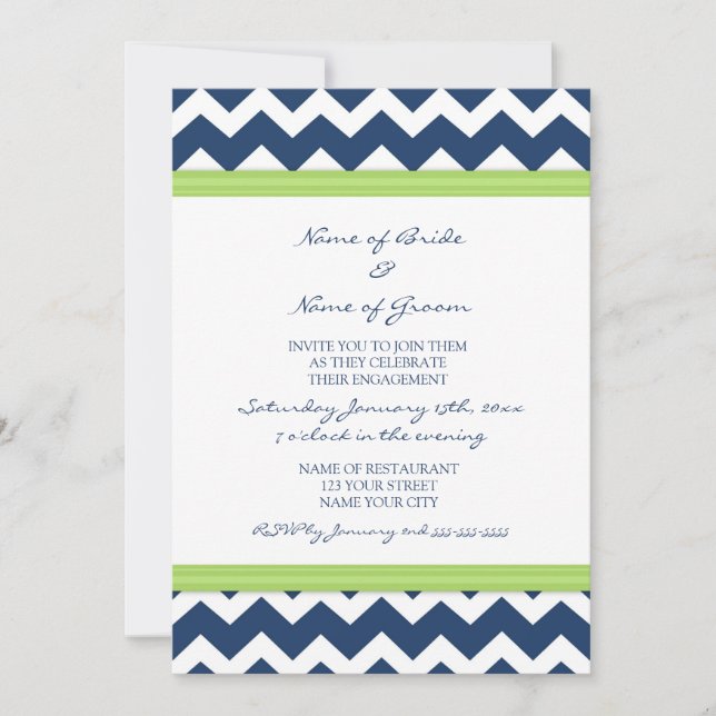 Invitations du Blue Lime Chevron Engagement Party (Devant)
