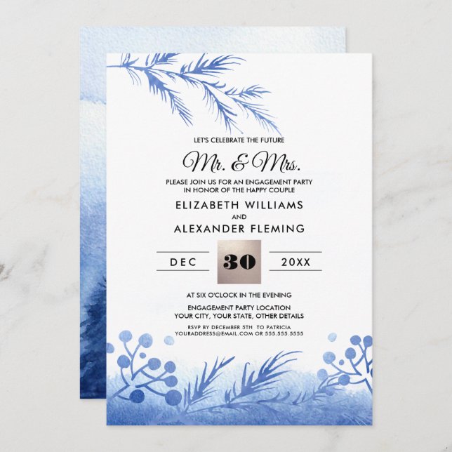 Invitations du Blue Winter Forest Engagement Party (Devant / Derrière)