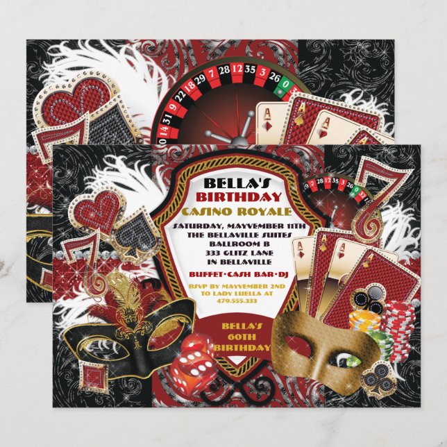 Invitations du Casino Masquerade Party (Devant / Derrière)