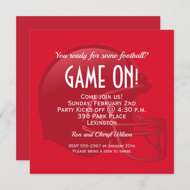 Invitations du Casque de la Journée du Jeu Rouge (Devant / Derrière)