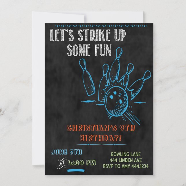 Invitations du Chalkboard Bowling Party (Devant)