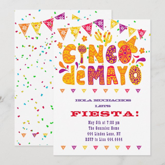 Invitations du Cinco de Mayo (Devant / Derrière)