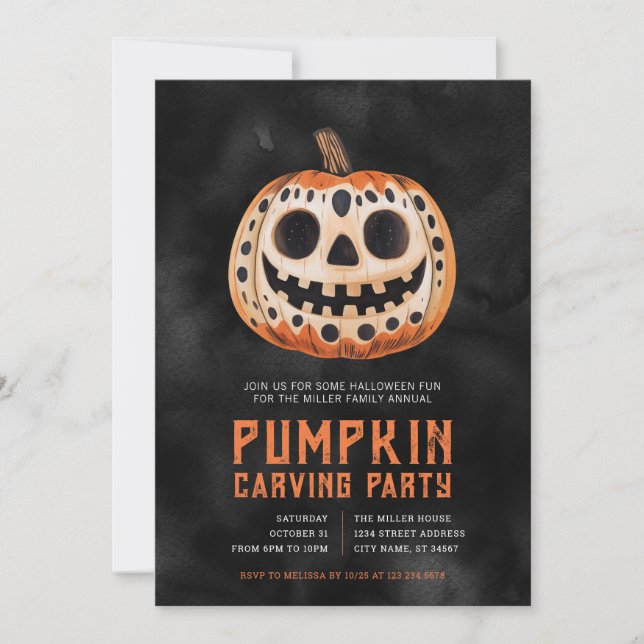 Invitations du Citrouille de sculpture d'Halloween (Devant)
