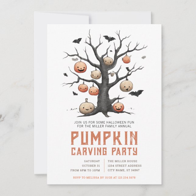 Invitations du Citrouille de sculpture d'Halloween (Devant)
