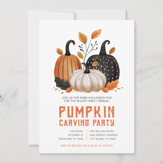 Invitations du Citrouille de sculpture d'Halloween (Devant)