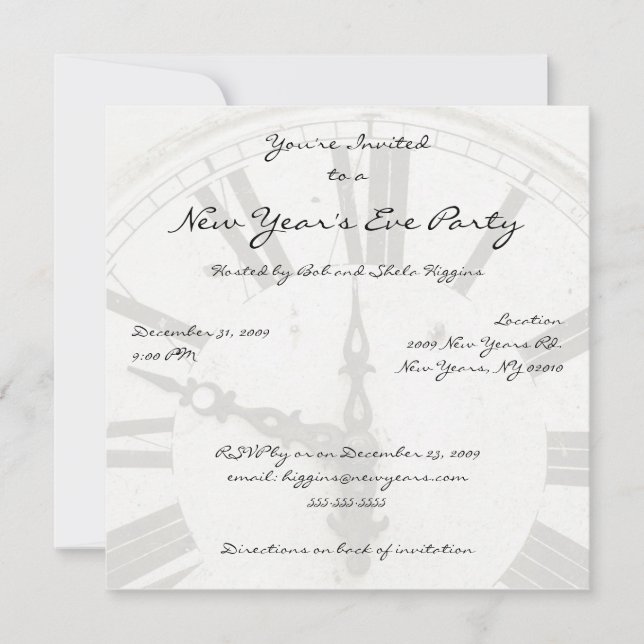 Invitations du compte à rebours du Nouvel An (Devant)