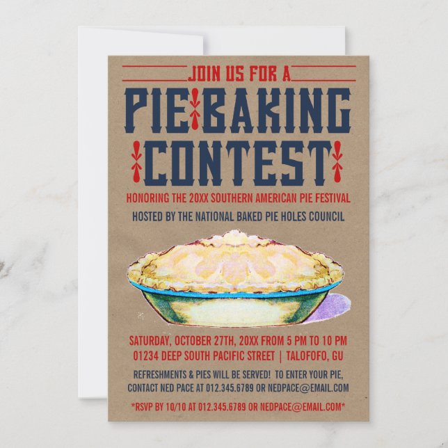 Invitations du concours de cuisson à tarte (Devant)