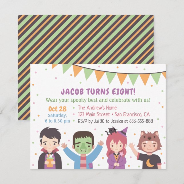 Invitations du costume d'Halloween Anniversaire de (Devant / Derrière)