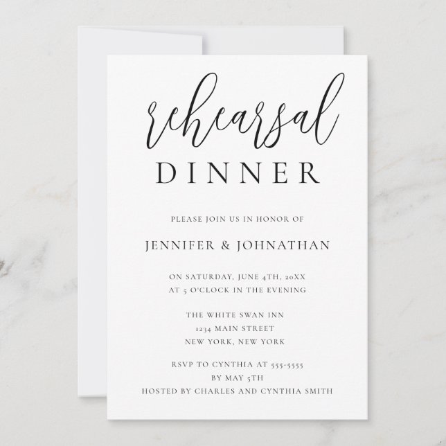 Invitations du dîner de répétition de script moder (Devant)