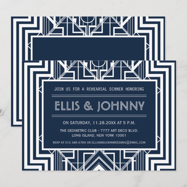 Invitations du dîner de répétition géométrique de  (Devant / Derrière)