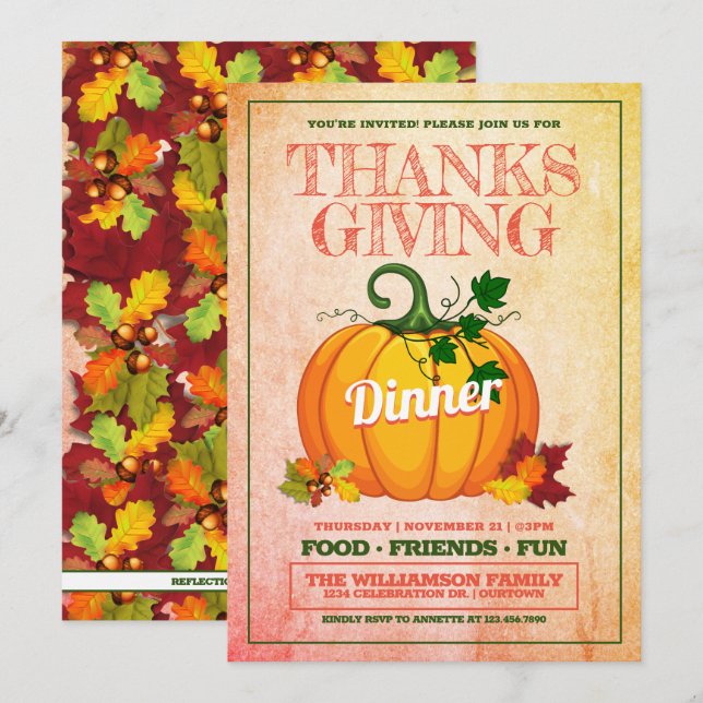 Invitations du Dîner de Thanksgiving Festif (Devant / Derrière)