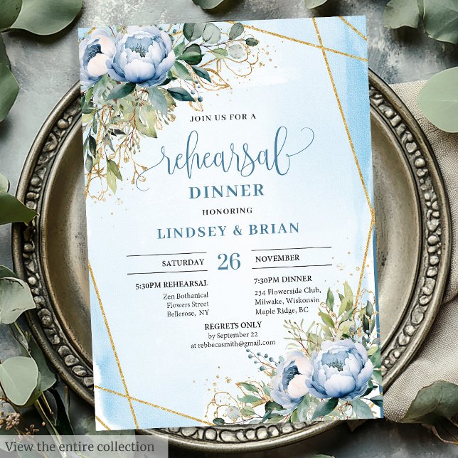 Invitations du dîner sophistiqué Dusty Blue Eucaly (Sophisticated Dusty Blue Eucalyptus Dinner Invitation)