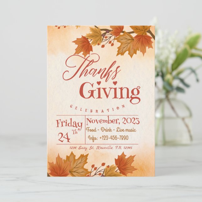 Invitations du dîner Thanksgiving modèle éditable (Debout devant)