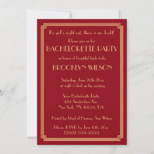 Invitations du Gatsby Art Déco Red Bachelorette Pa