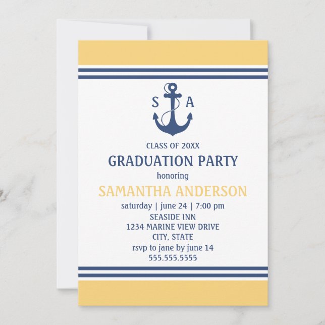 Invitations du Jaune Nautical Graduation Party (Devant)