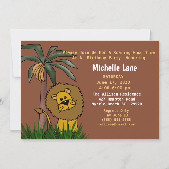 Invitations du Lion Jungle Anniversaire (Devant)