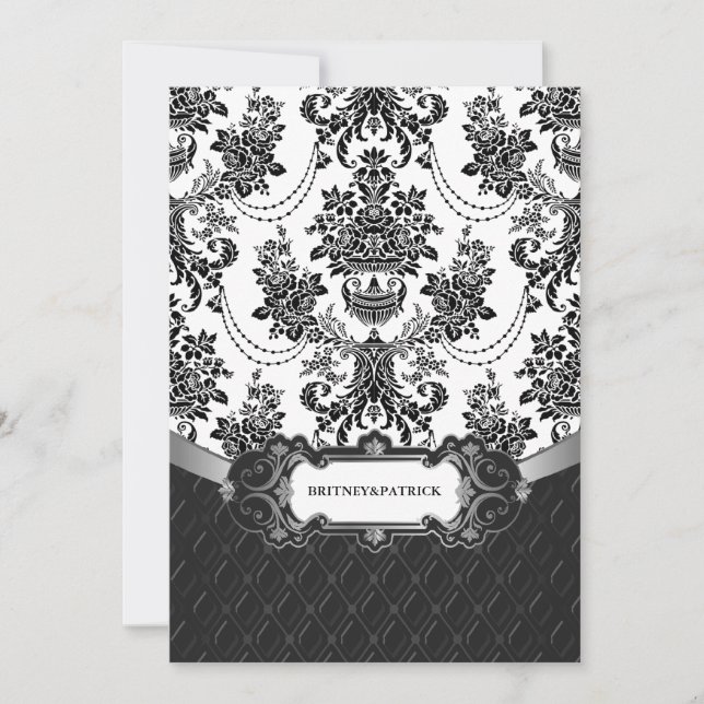 Invitations du lustre noir blanc Mariage damassé (Devant)