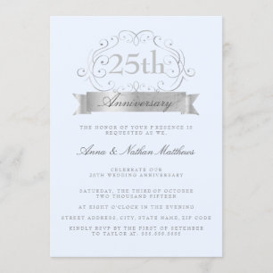 Invitations du Mariage Argent et Bleu 25e annivers