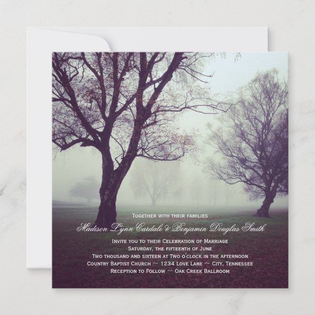 Invitations du Mariage campagnard des chênes mysti (Devant)
