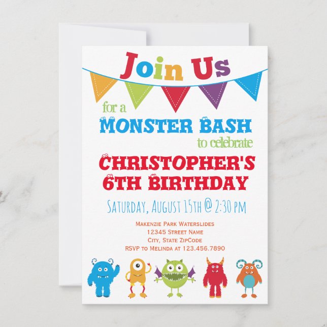 Invitations du Monster Anniversaire de enfant (Devant)