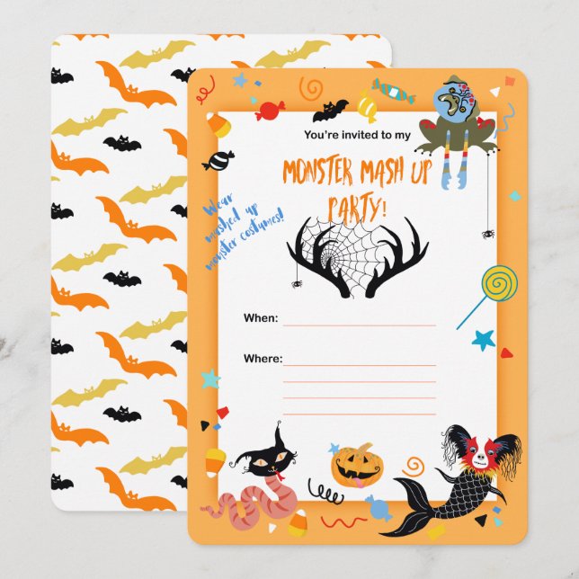 Invitations du Monster Mash Up Party Halloween (Devant / Derrière)