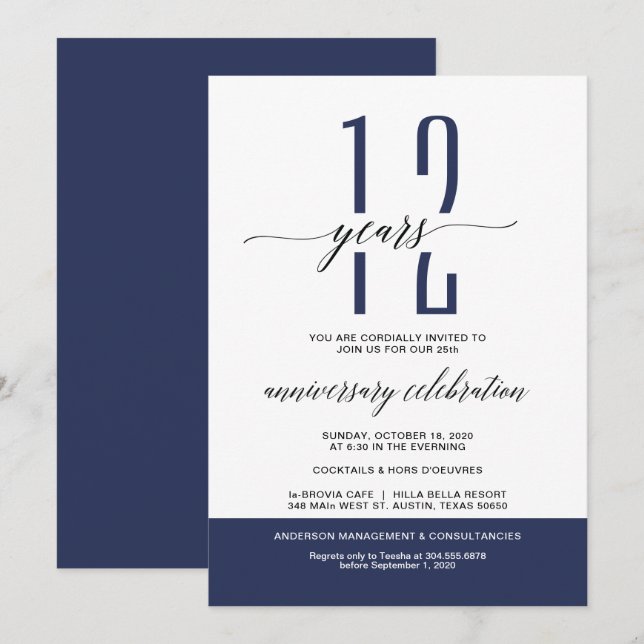 Invitations du Navy Modern Business Party (Devant / Derrière)
