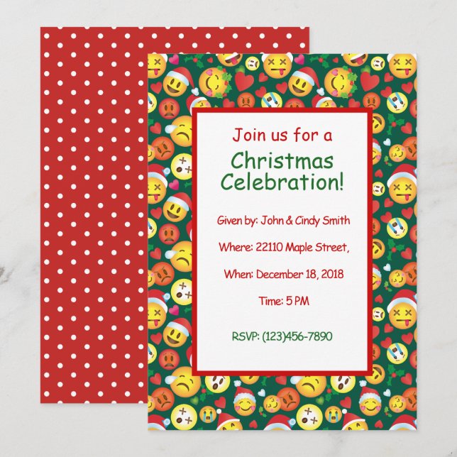 Invitations du Noël Emoji Party (Devant / Derrière)