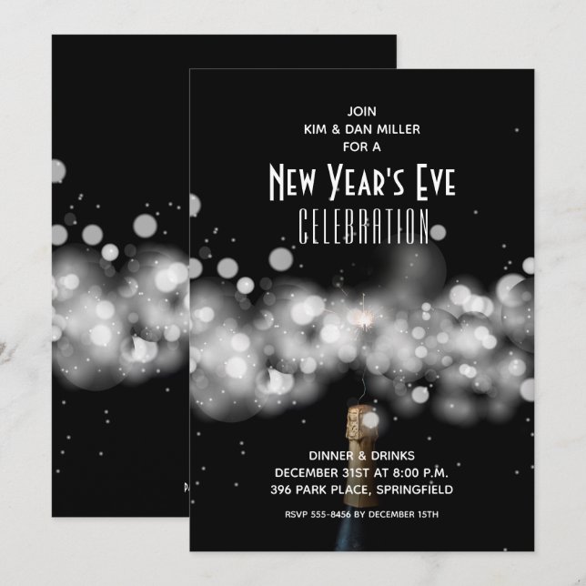 Invitations du nouvel an Champagne Sparkler (Devant / Derrière)