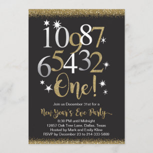Invitations du Nouvel An noir et or