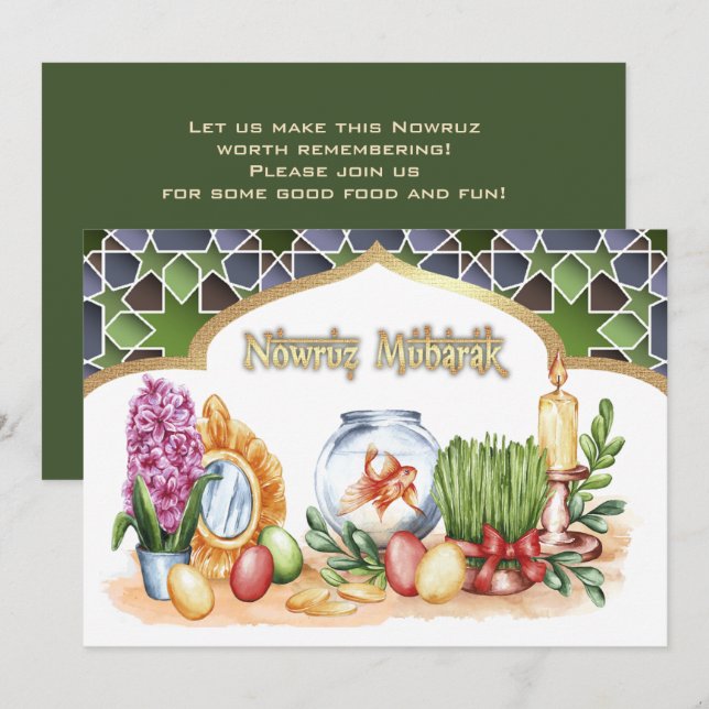 Invitations du Nouvel An perse de Nowruz Mubarak (Devant / Derrière)