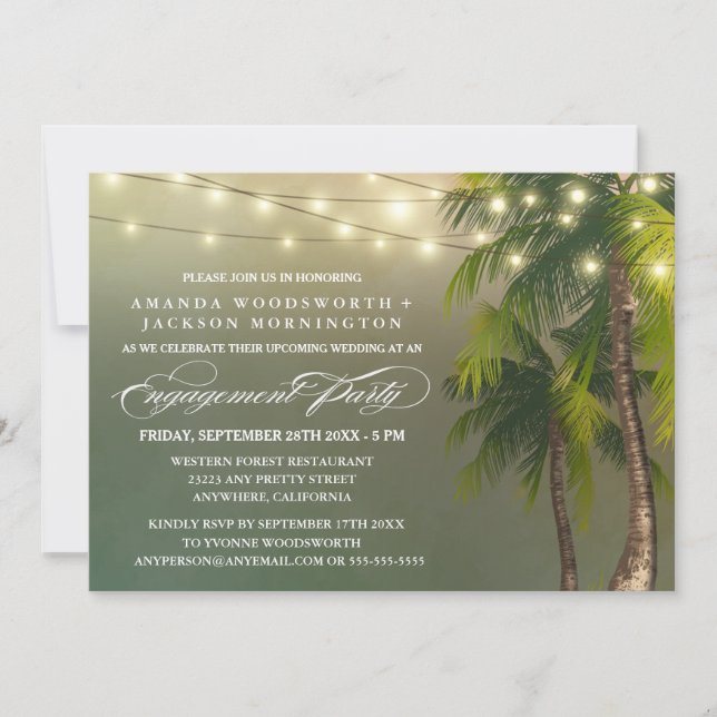 Invitations du Palm Tree Tropical Engagement Party (Devant)