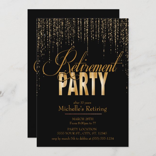 Invitations du Parti de la retraite Gold et Black (Devant / Derrière)