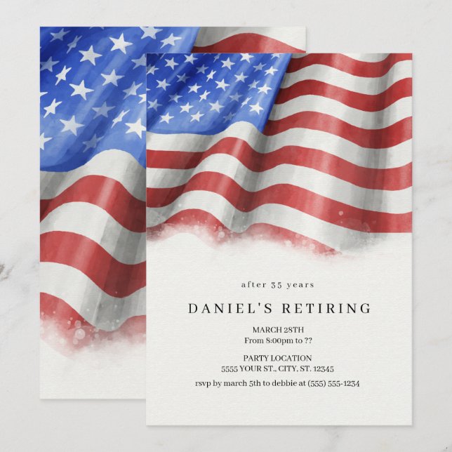 Invitations du parti de retraite américain Flag (Devant / Derrière)