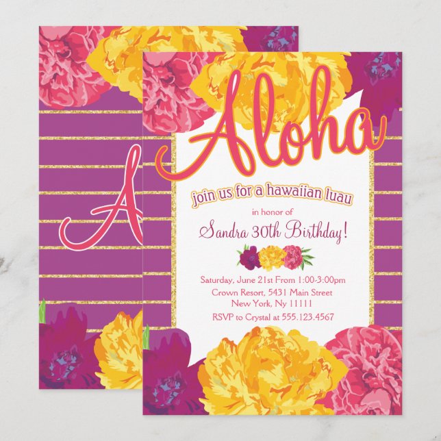 Invitations du parti Hawaiian Luau (Devant / Derrière)