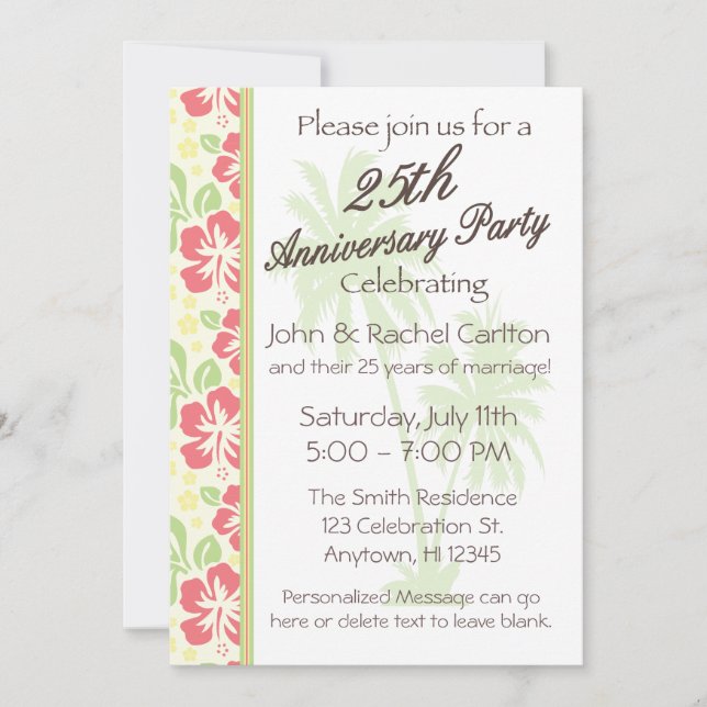 Invitations du parti Hawaiian Luau 25e anniversair (Devant)
