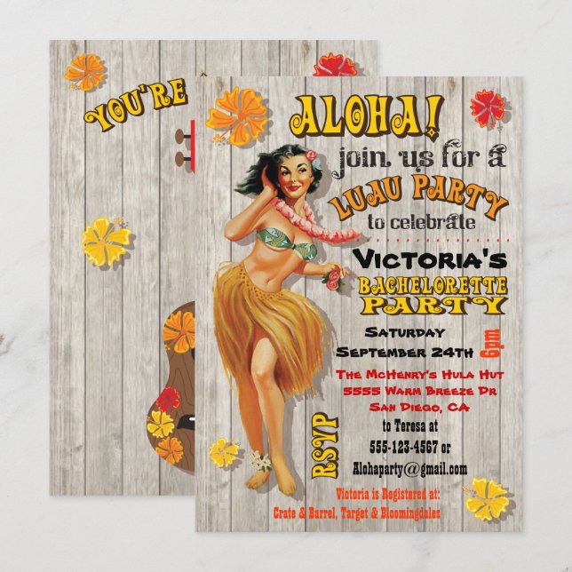Invitations du parti Hawaiian Luau Bachelorette (Devant / Derrière)