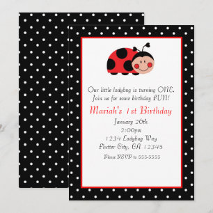 Invitations du Polka Dot Ladybug Red & Black Party