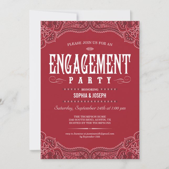 Invitations du Red Paisley Engagement Party (Devant)